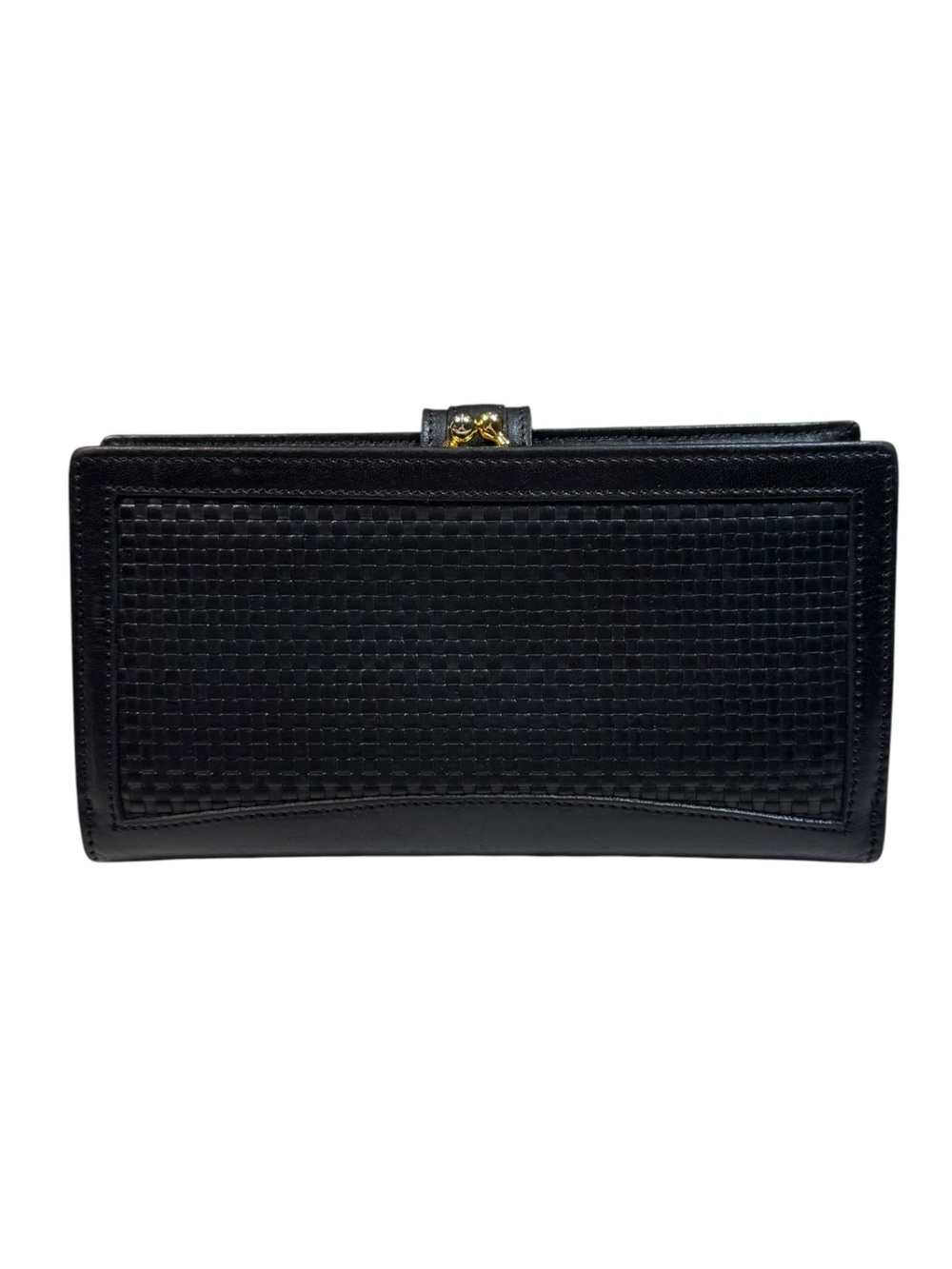 Rare Vtg 90's Coach Basketweave Black Glove-tanned Leather Kisslock Wallet Italy